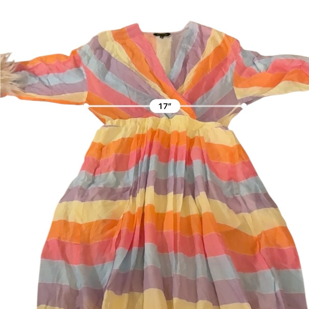 RTR Tara Jarmon Rainbow Colorful Stripey‎ 3/4 Sleeve Midi Dress Sz 38 / US 6 - Picture 11 of 13